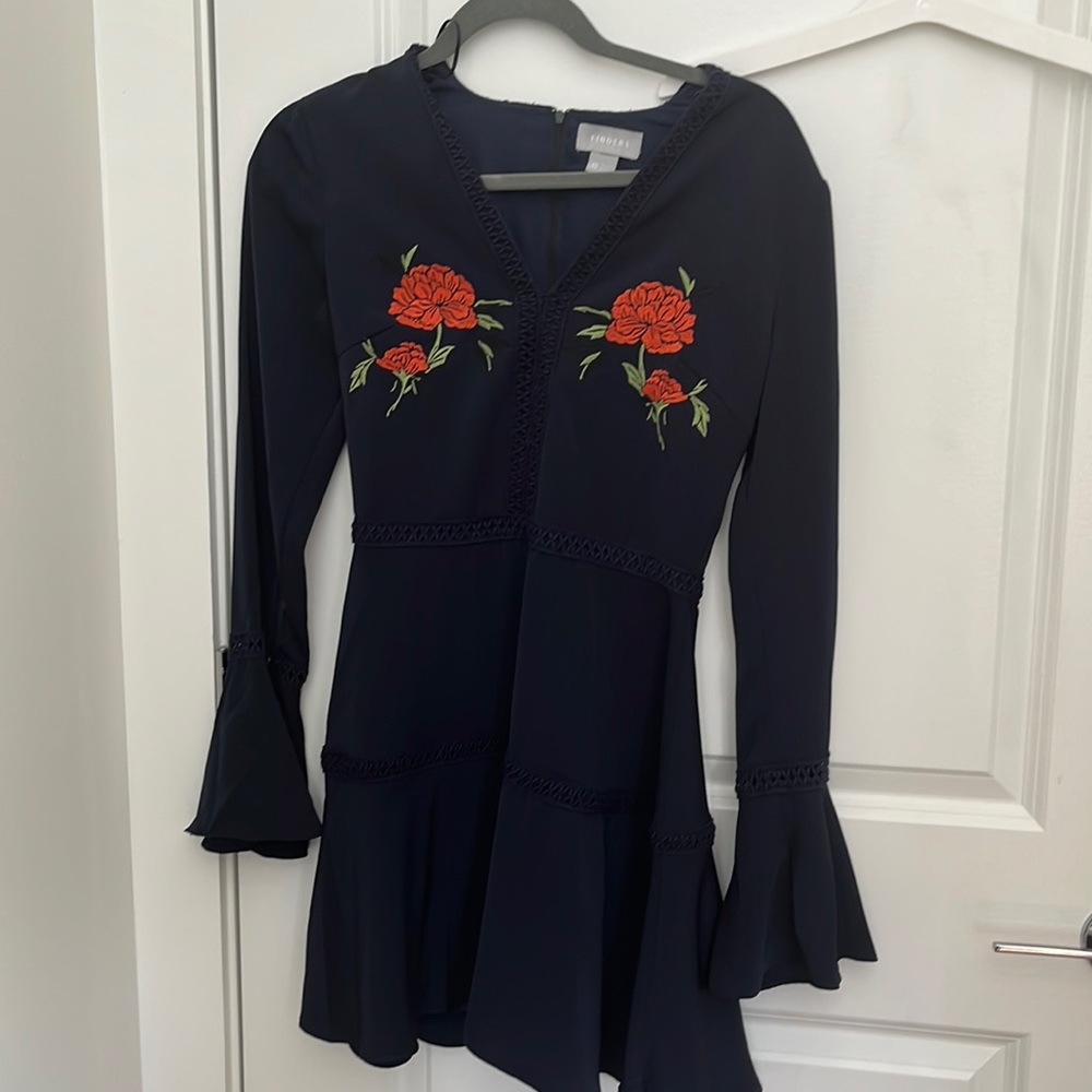 Navy blue finders keepers embroidered Long sleeve mini dress